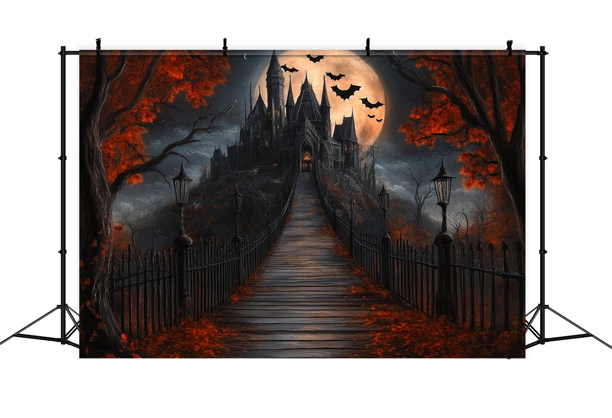 Toile de fond Halloween Château Hanté et Sentier de Lune BRP57-106
