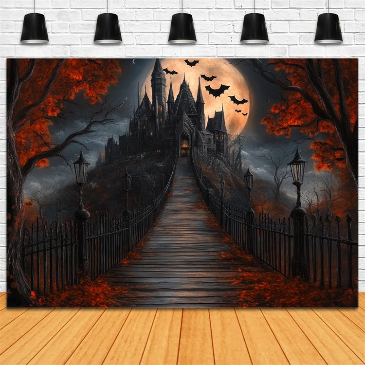 Toile de fond Halloween Château Hanté et Sentier de Lune BRP57-106