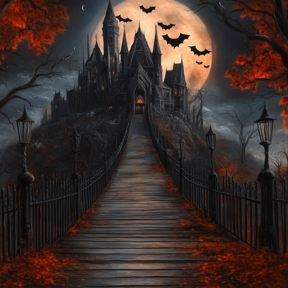 Toile de fond Halloween Château Hanté et Sentier de Lune BRP57-106