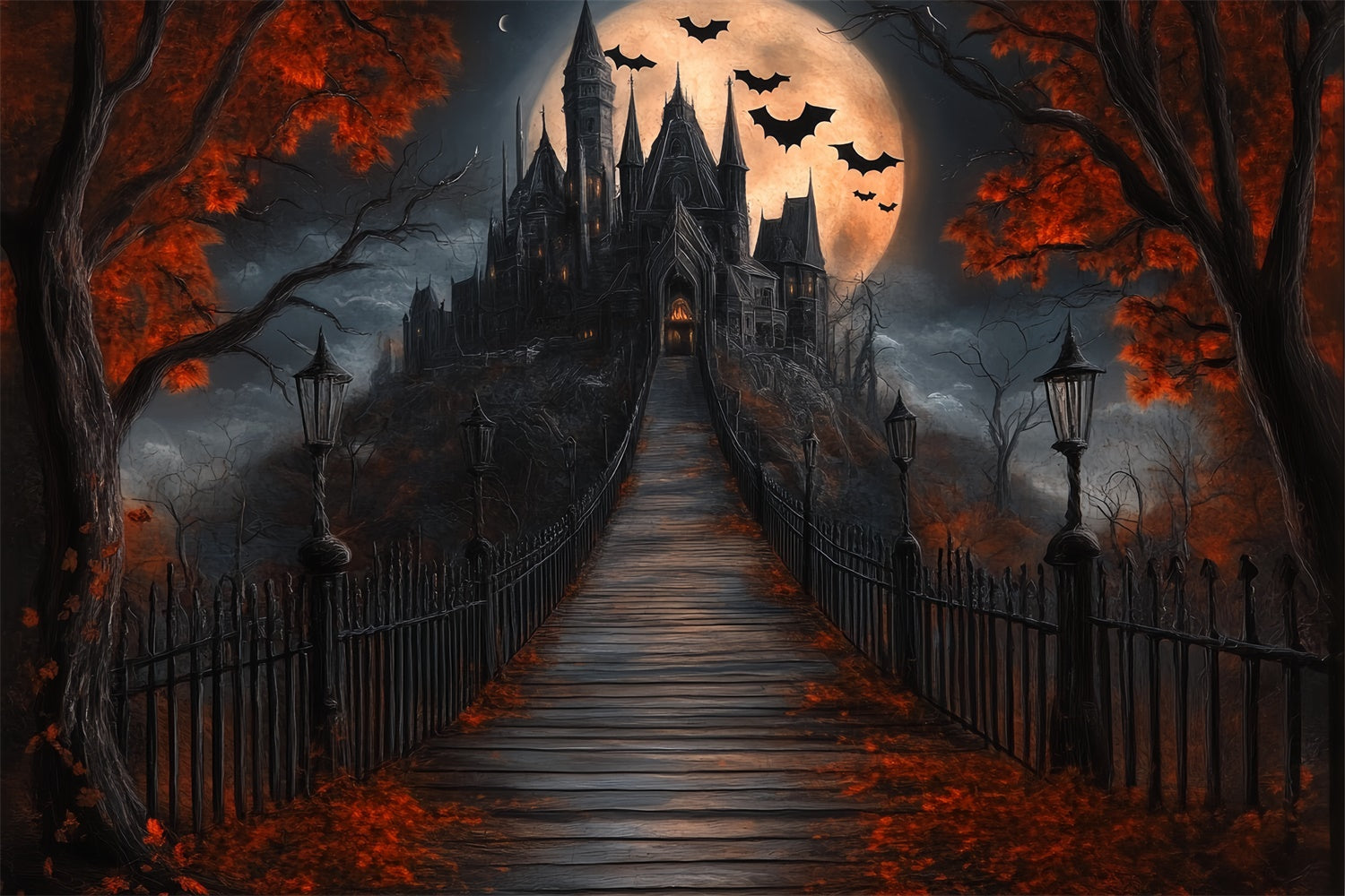 Toile de fond Halloween Château Hanté et Sentier de Lune BRP57-106