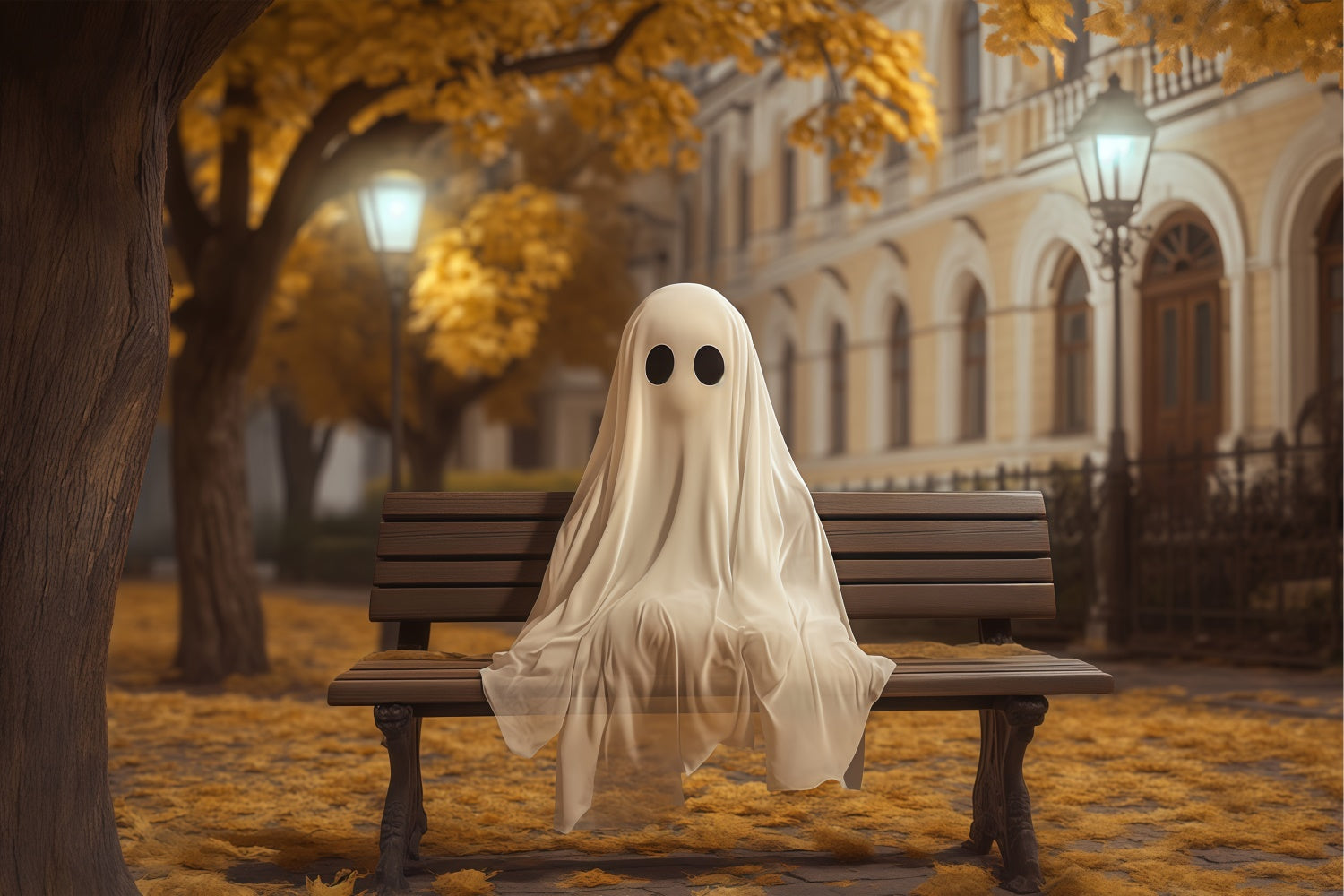 Toile de fond Photo Halloween Banc Fantôme d’Automne BRP57-107