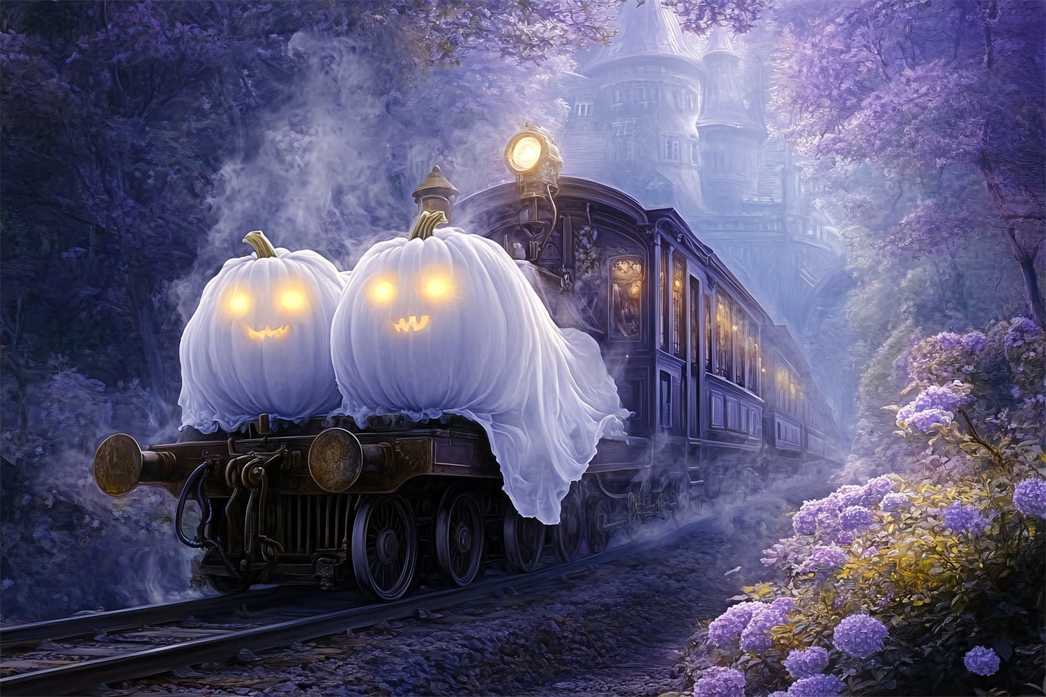 Toile de fond Photo Halloween Train Citrouille Fantôme BRP57-109