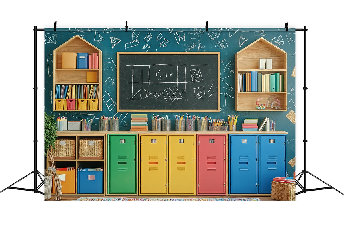 Toile de fond Scolaire Tableau Noir Casier Arc-en-ciel BRP57-11