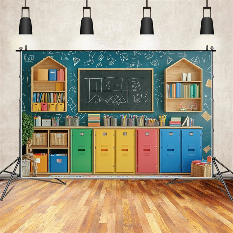 Toile de fond Scolaire Tableau Noir Casier Arc-en-ciel BRP57-11