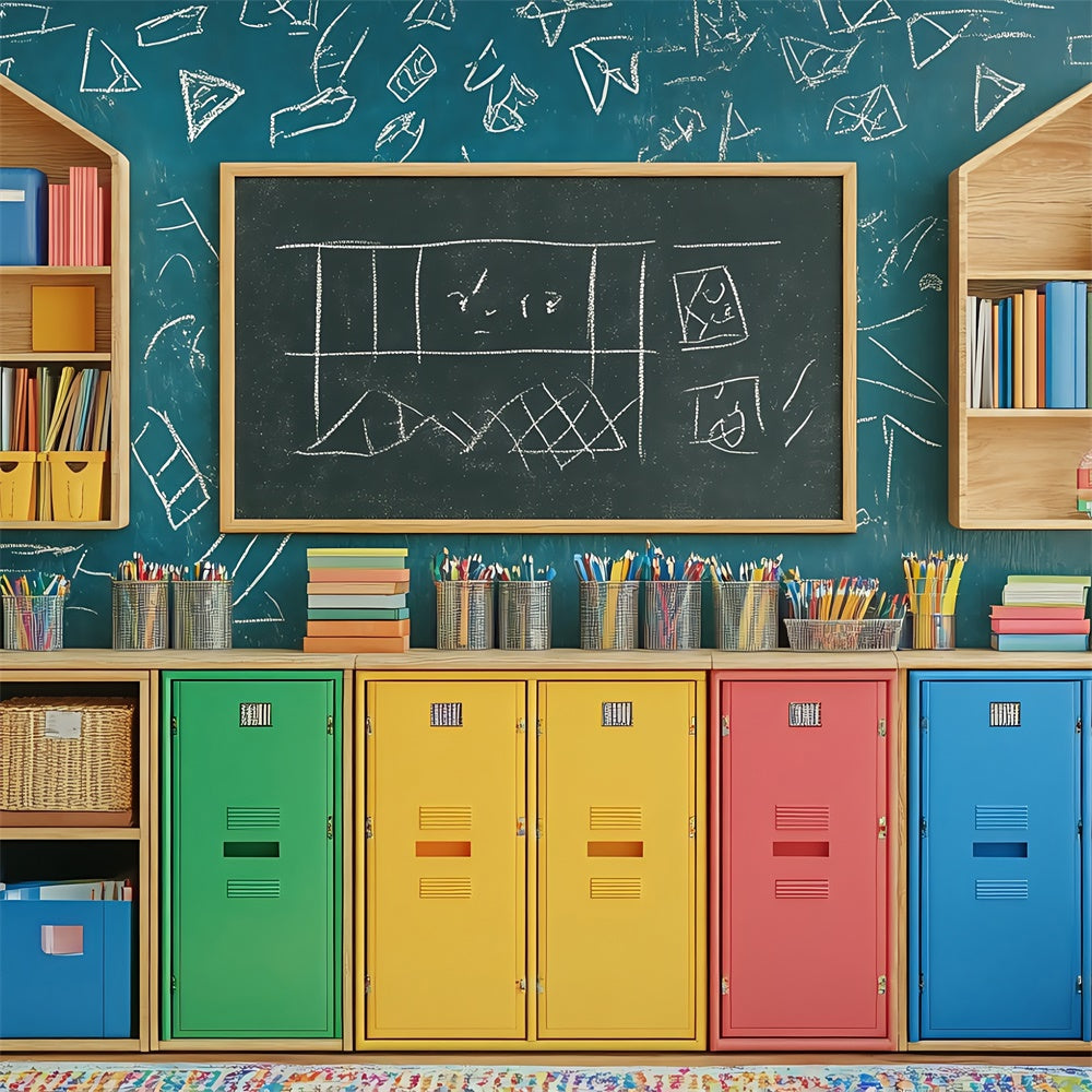 Toile de fond Scolaire Tableau Noir Casier Arc-en-ciel BRP57-11