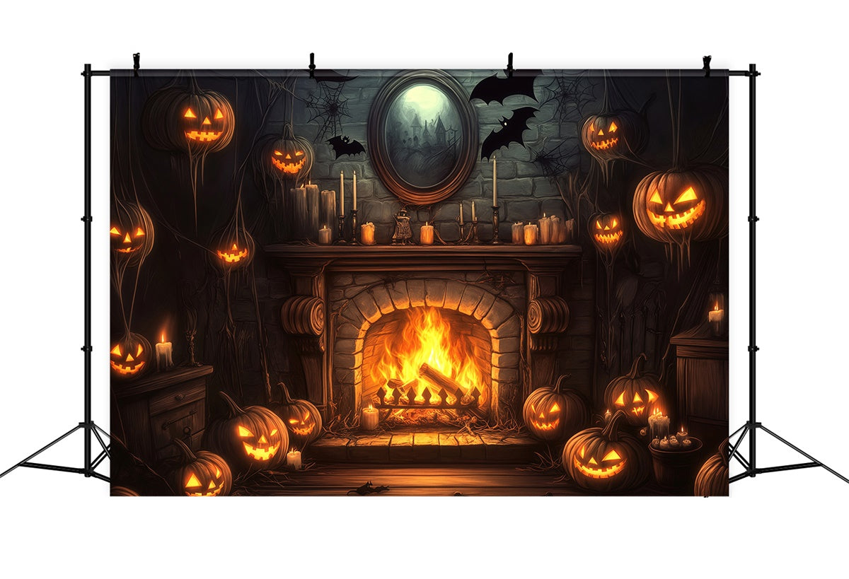 Toile de fond Photo Halloween Cheminée Citrouille Chauve-Souris BRP57-113