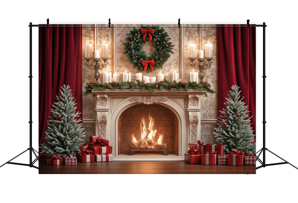Toile de fond de Noël Célébration Bougie de Pin Cheminée BRP57-129