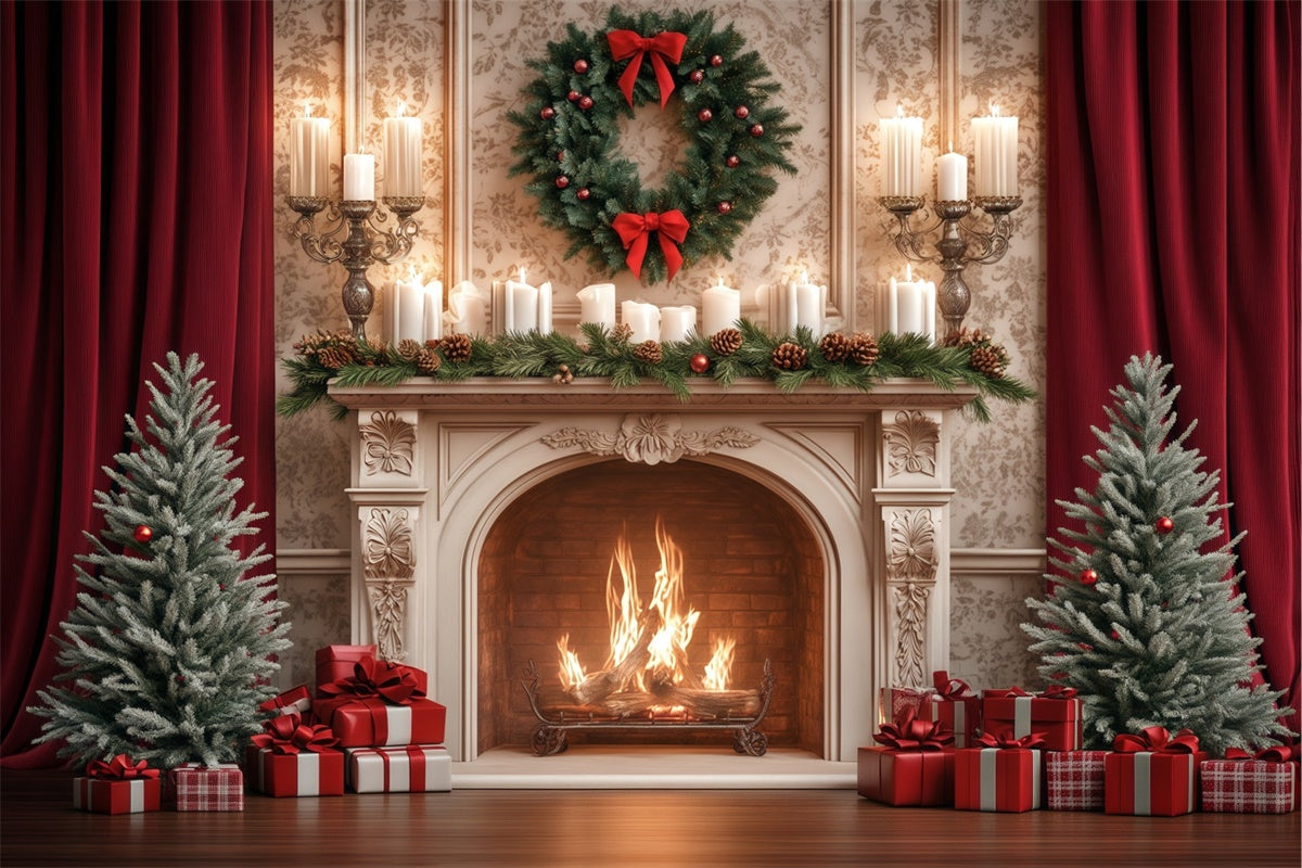 Toile de fond de Noël Célébration Bougie de Pin Cheminée BRP57-129