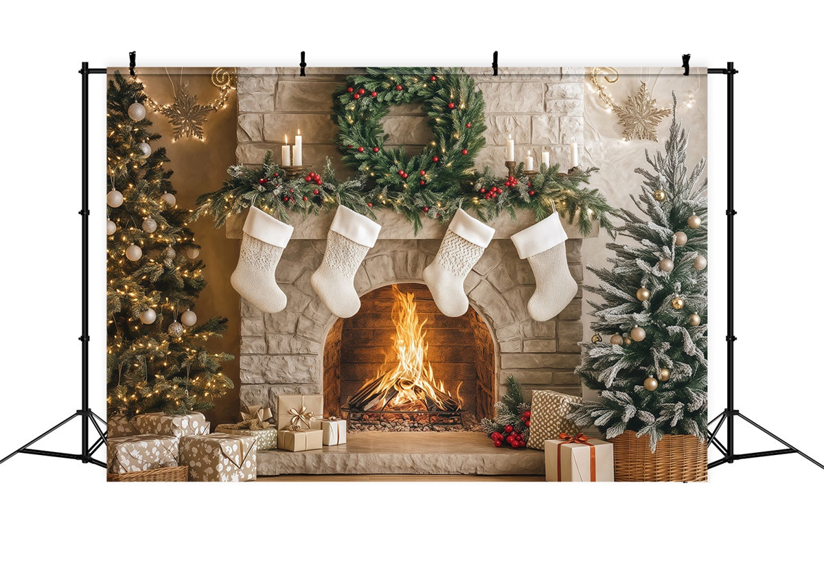 Toile de fond Noël Coin du Feu Douillet et Chaussettes BRP57-133