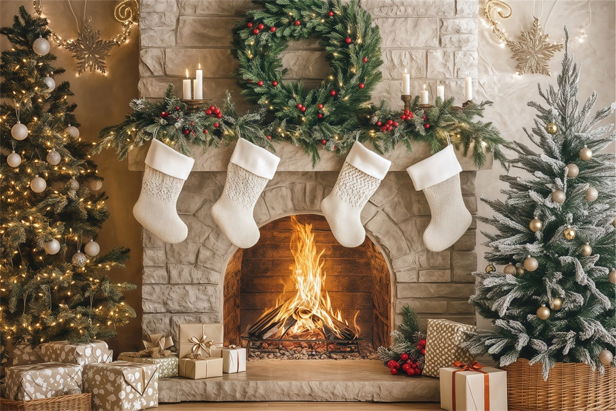 Toile de fond Noël Coin du Feu Douillet et Chaussettes BRP57-133