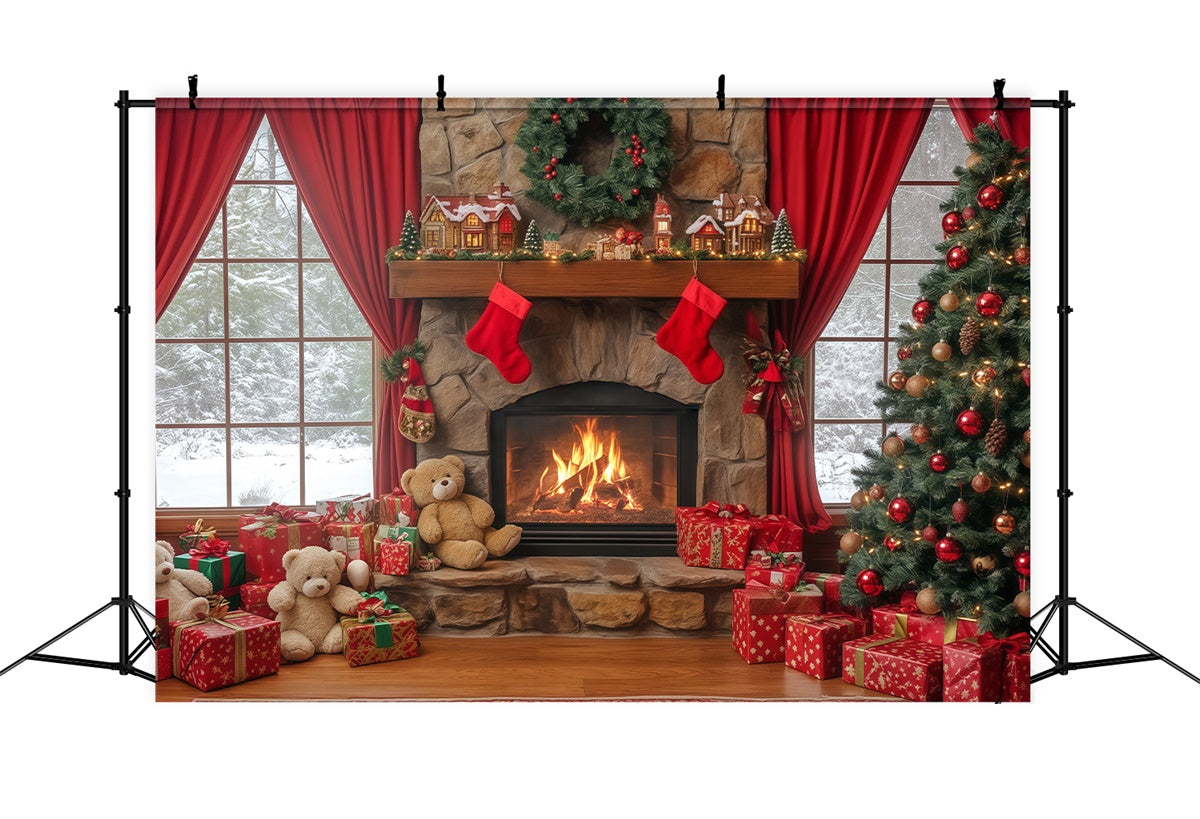 Toile de fond de Noël Rêves Ourson au Coin du Feu BRP57-138