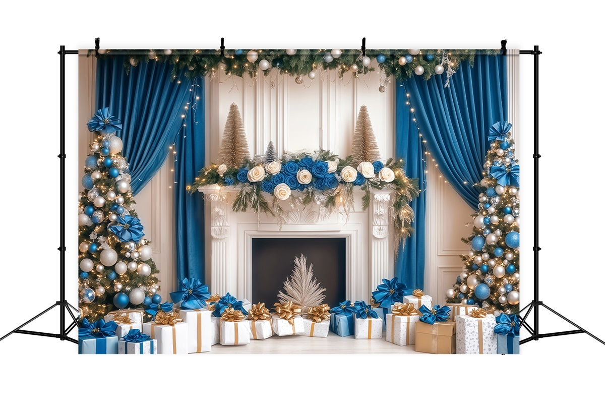 Toile de fond Noël Élégance Bleu et Or Professionnelle BRP57-140