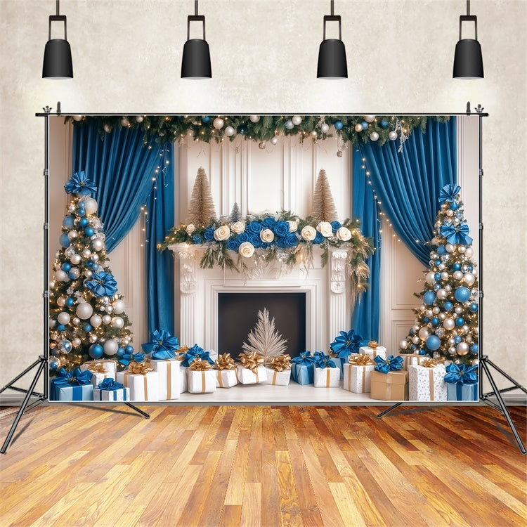 Toile de fond Noël Élégance Bleu et Or Professionnelle BRP57-140