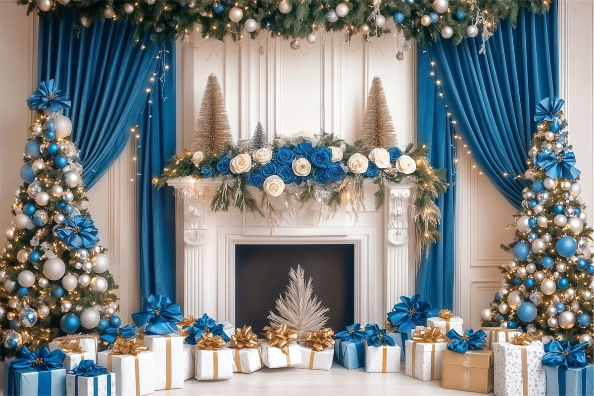 Toile de fond Noël Élégance Bleu et Or Professionnelle BRP57-140