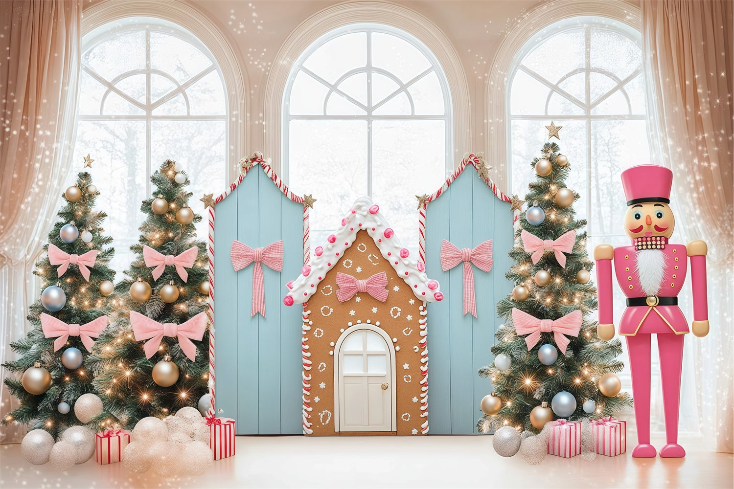 Toile de fond photo Noël Pays Sucré Noeud Rose BRP57-143