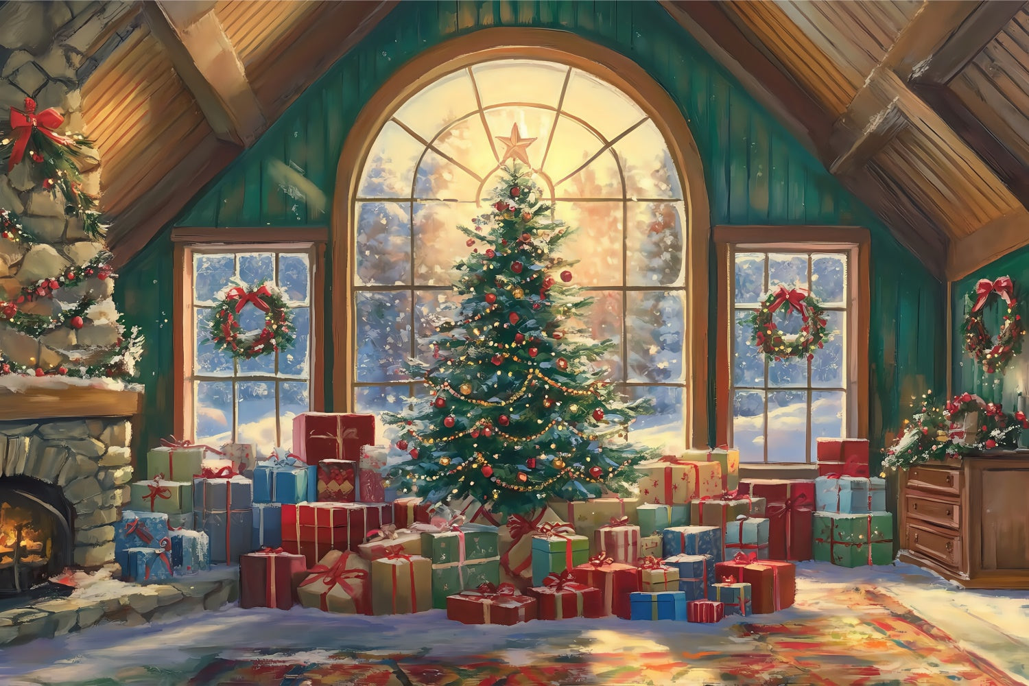 Toile de fond photo Noël Matin au Chalet Chaleureux BRP57-159