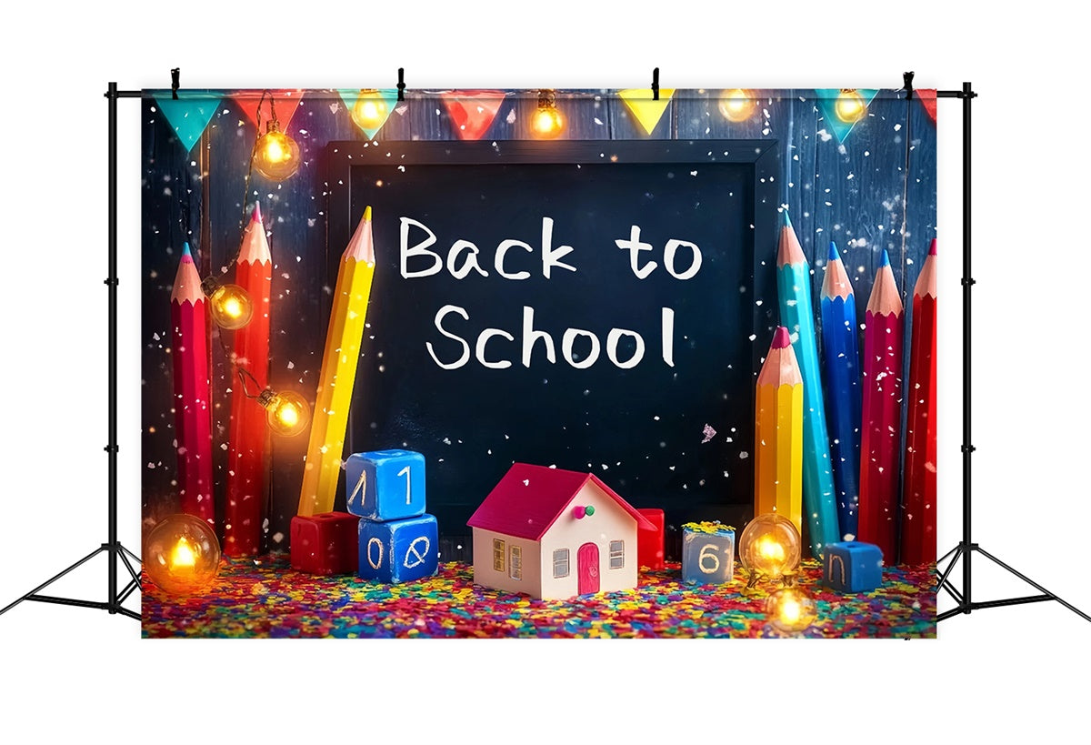 Toile de fond Rentrée des Classes Confettis Crayons et Lumières BRP57-16