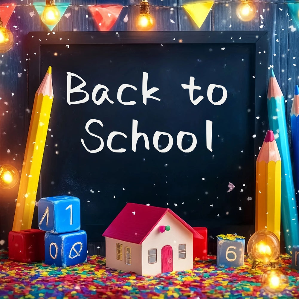 Toile de fond Rentrée des Classes Confettis Crayons et Lumières BRP57-16