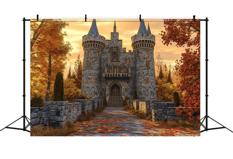 Toile de fond Déco Automne Château Érable Sentier BRP57-164