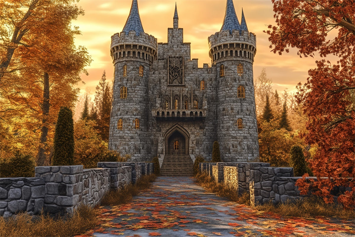 Toile de fond Déco Automne Château Érable Sentier BRP57-164