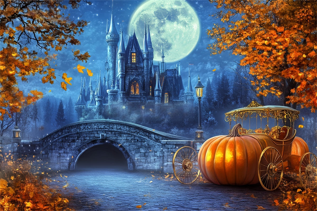 Toile de fond Déco Automne Citrouille Carrosse Clair Lune BRP57-165