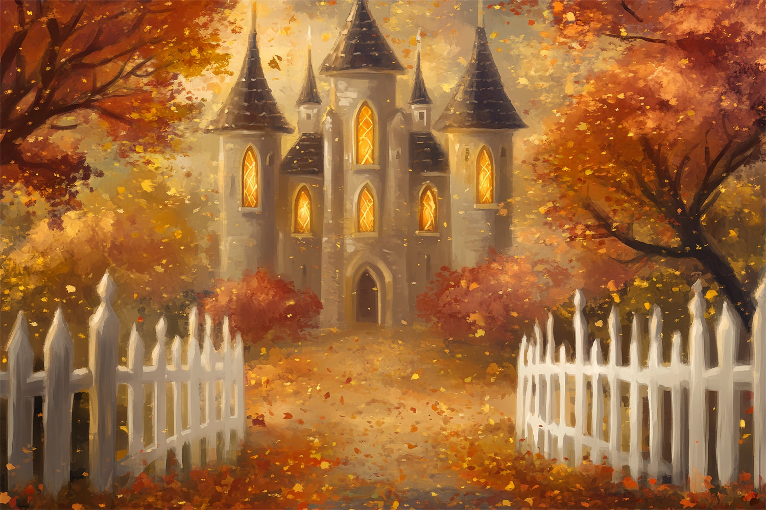 Toile de fond Photo Automne Château Rêve Lueur Dorée BRP57-167