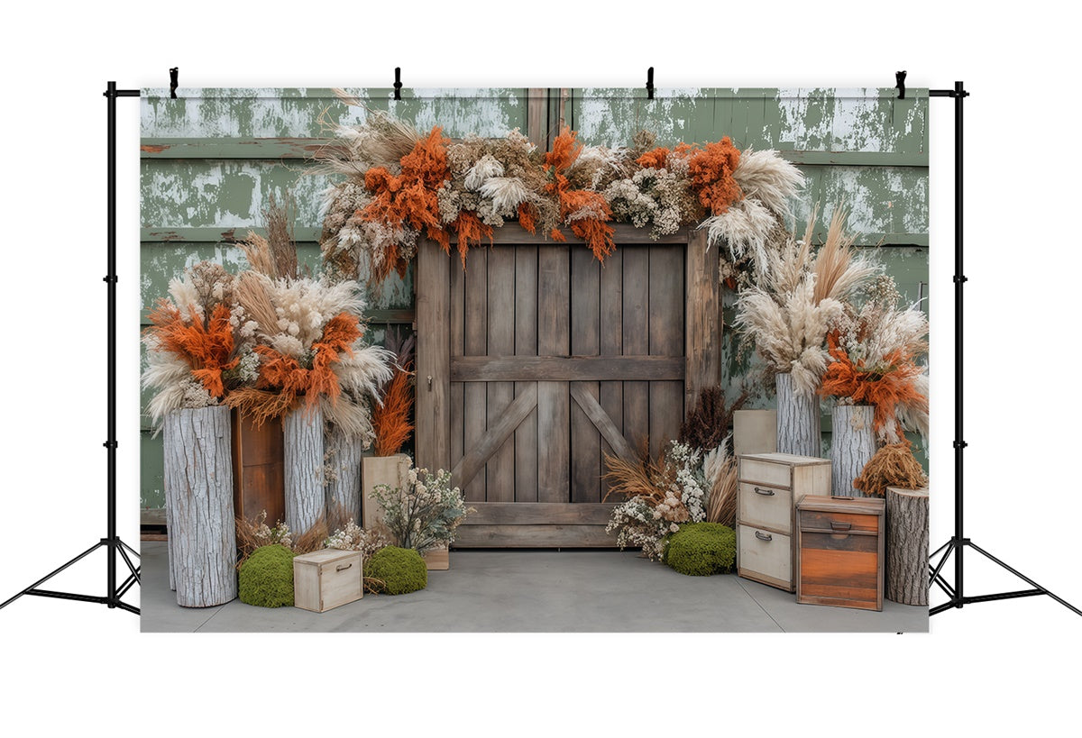 Toile de fond Déco Automne Fleurs Sèches Grange Rustique BRP57-179