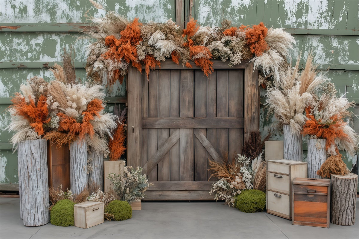 Toile de fond Déco Automne Fleurs Sèches Grange Rustique BRP57-179