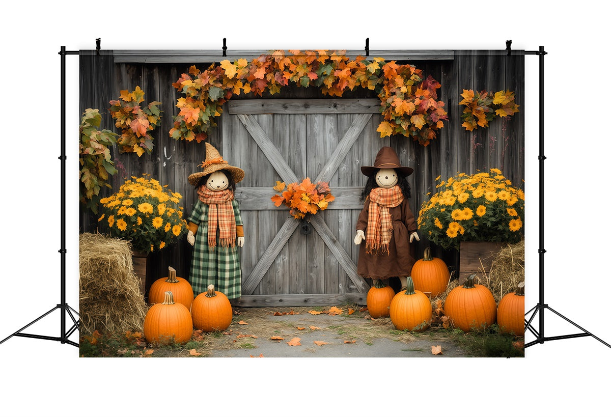 Toile de fond Déco Automne Champ Citrouille Épouvantail BRP57-180