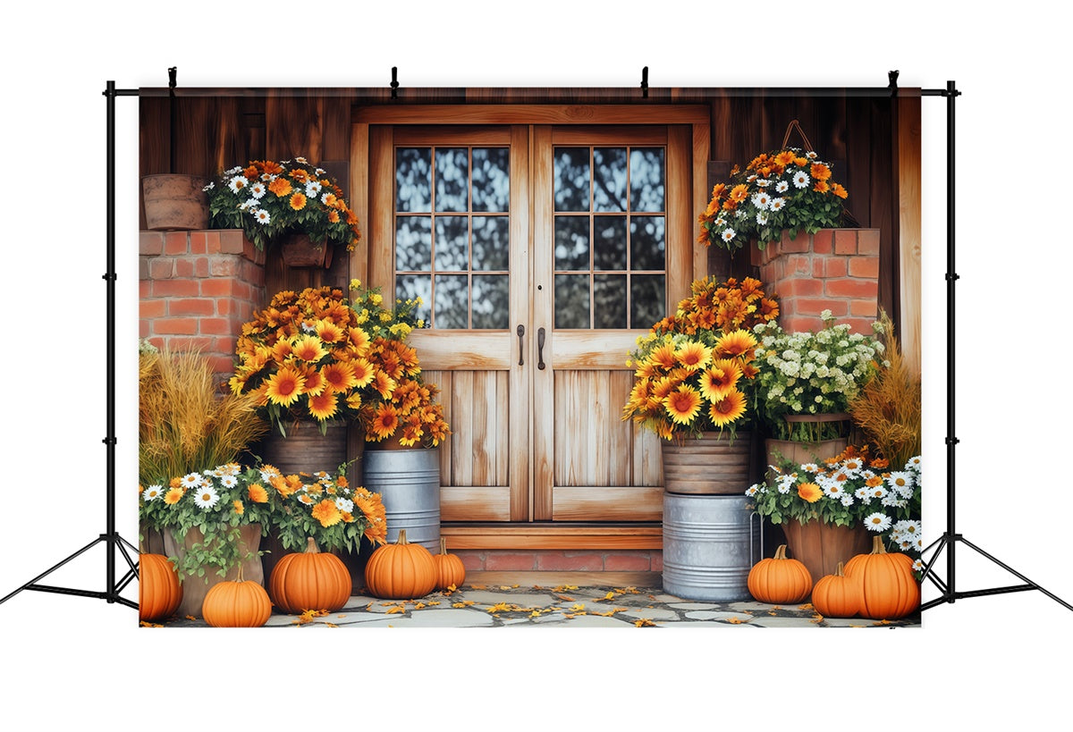 Toile de fond Photo Automne Porche Rustique Floraison BRP57-183