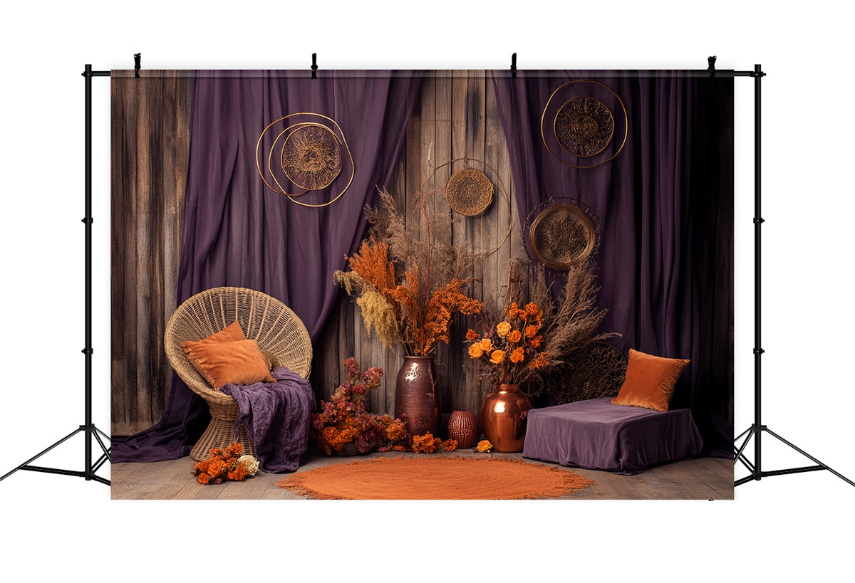 Toile de fond Automne Rideau Violet Fleurs Sèches BRP57-187