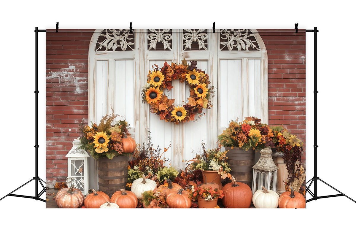Toile de fond Photo Automne Porche Couronne Tournesols BRP57-188
