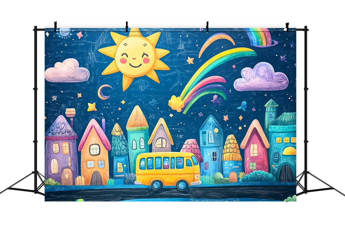 Toile de fond Rentrée des Classes Ville Fantastique Bienvenue BRP57-19