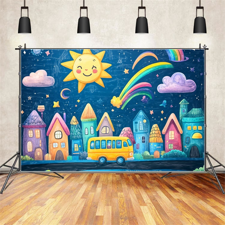 Toile de fond Rentrée des Classes Ville Fantastique Bienvenue BRP57-19