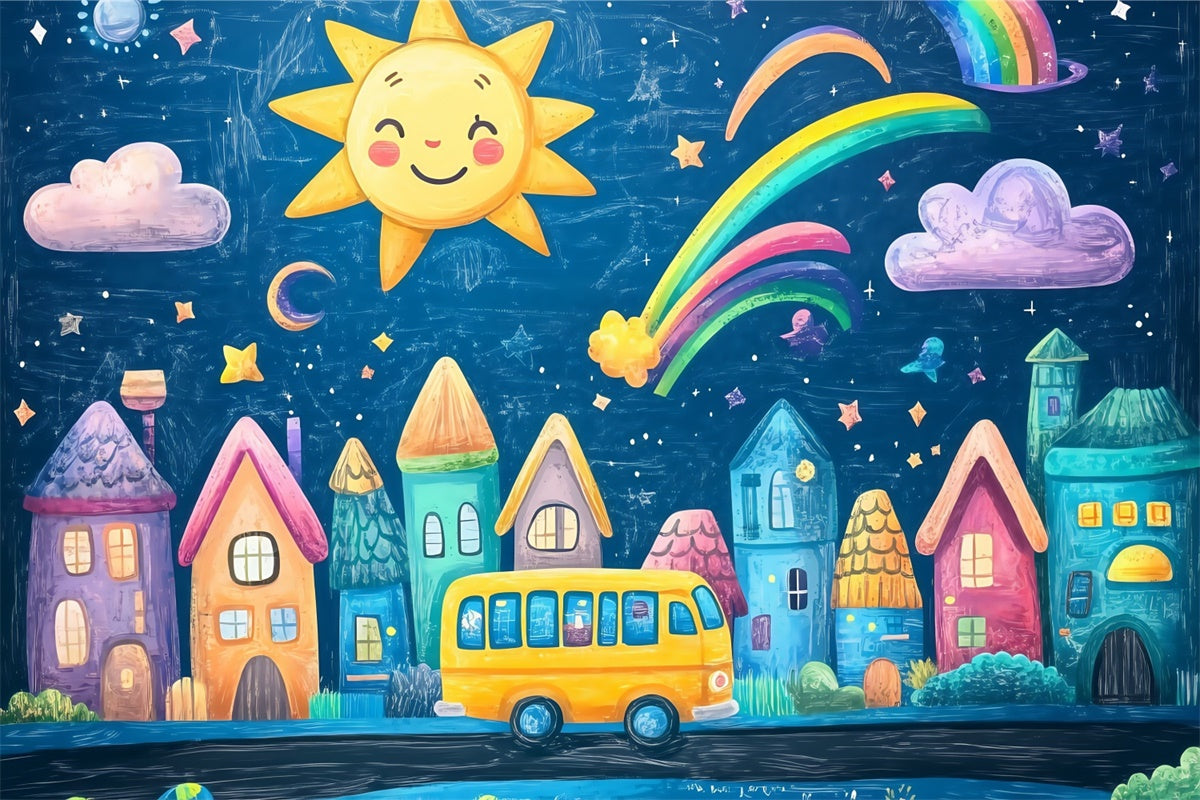 Toile de fond Rentrée des Classes Ville Fantastique Bienvenue BRP57-19