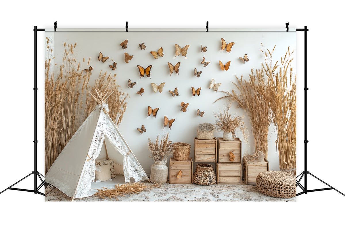 Toile de fond Déco Automne Tente Papillons Bohème BRP57-190