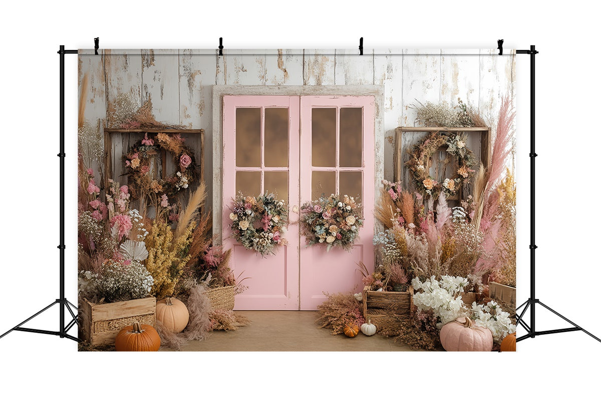 Toile de fond Déco Automne Porche Rose Récolte Bohème BRP57-194