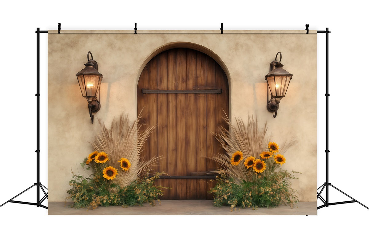 Toile de fond Photo Automne Porche Lanterne Tournesols BRP57-196