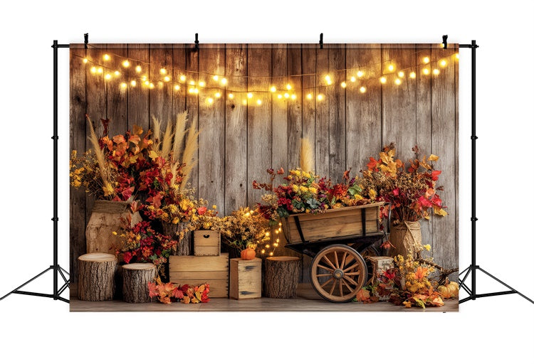 Toile de fond Photo Automne Mur Bois Guirlande Lumineuse BRP57-198