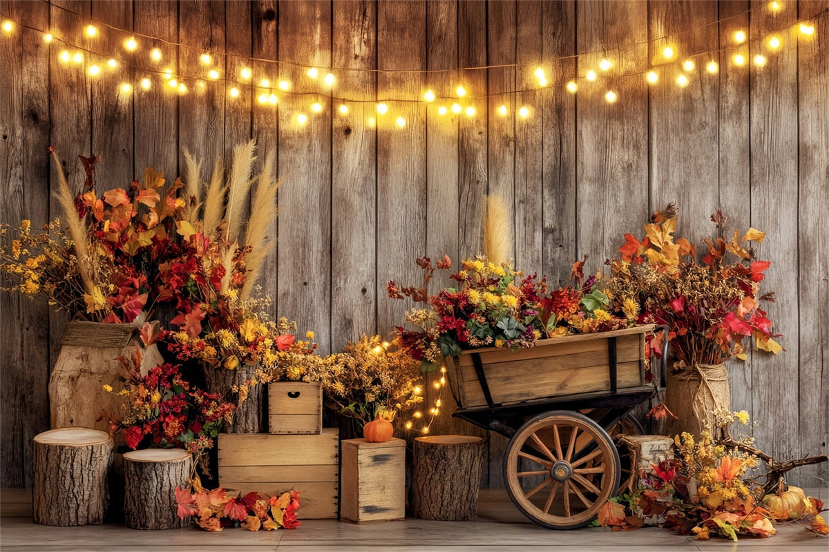 Toile de fond Photo Automne Mur Bois Guirlande Lumineuse BRP57-198