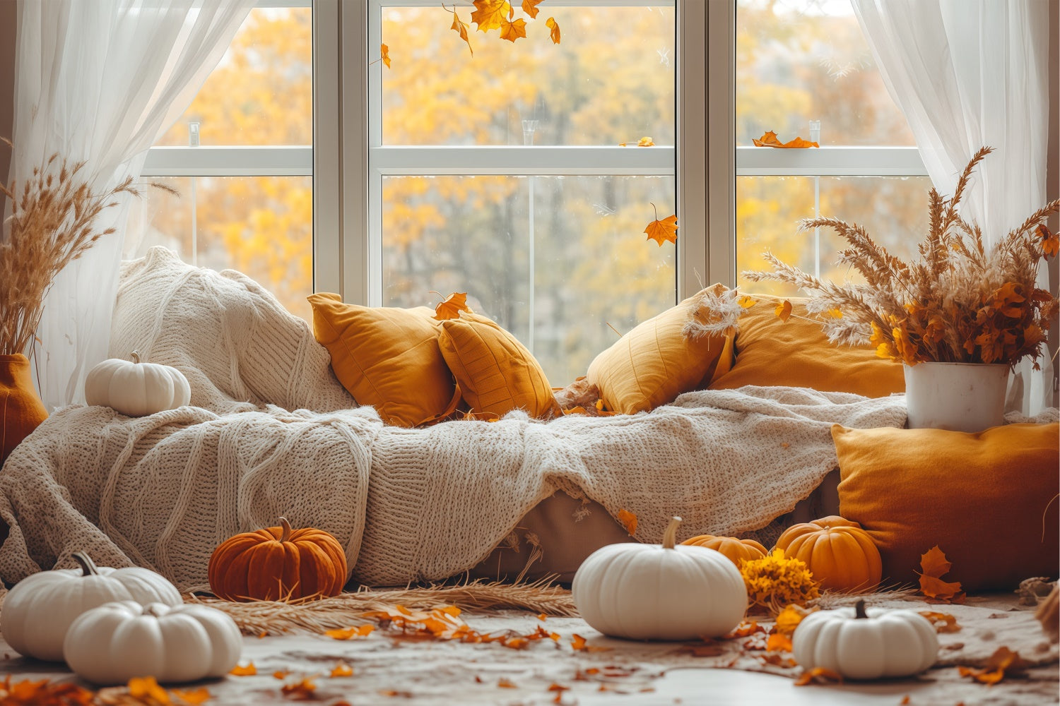 Toile de fond Photo Automne Fenêtre Coussin Chaleureux BRP57-199