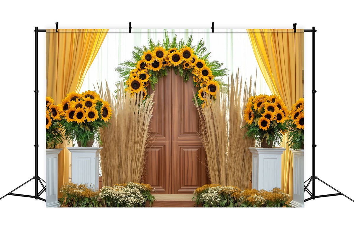 Toile de fond Déco Automne Porte Tournesols Élégante BRP57-200