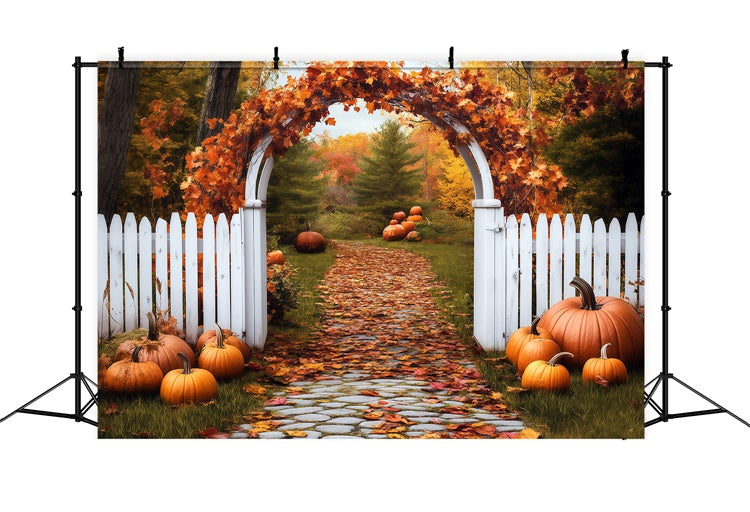 Toile de fond Déco Automne Arche Citrouille Sentier BRP57-202