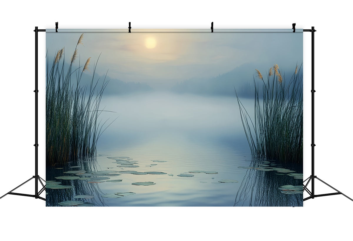 Toile de fond Ciel Brume Roseaux Vue Lac BRP57-206