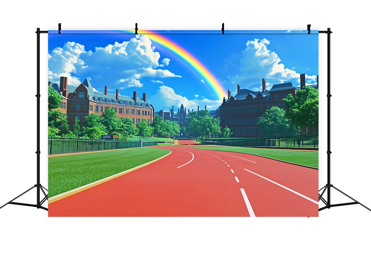Toile de fond Scolaire Arc-en-ciel Campus et Piste Rouge BRP57-21