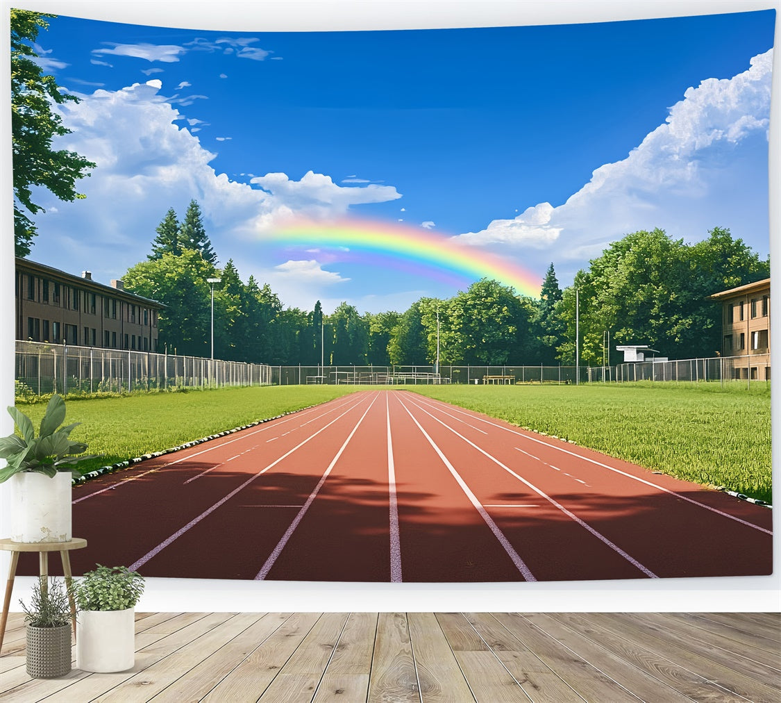 Toile de fond Photo École Ciel Lumineux et Terrain de Sport BRP57-22