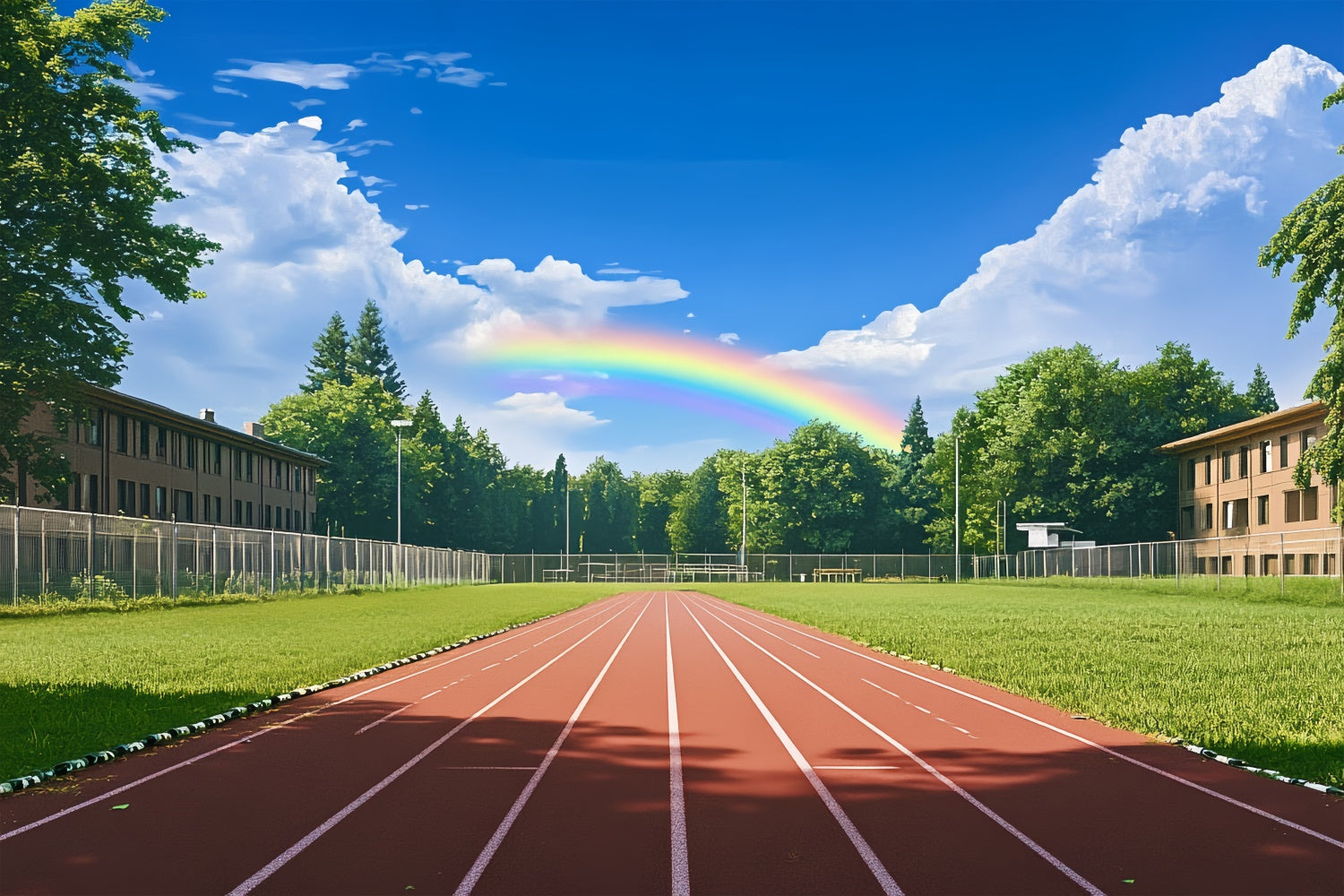 Toile de fond Photo École Ciel Lumineux et Terrain de Sport BRP57-22