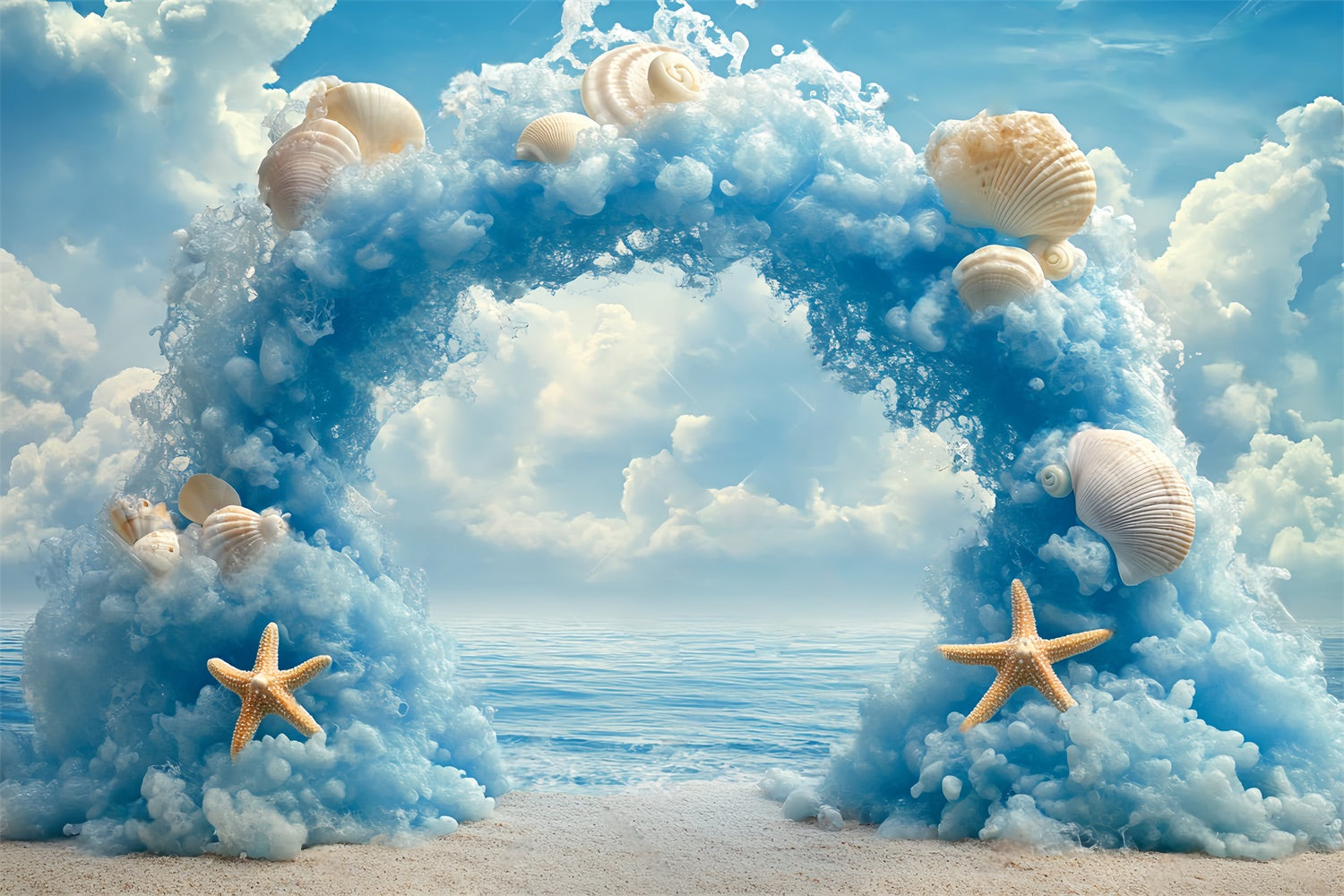 Toile de fond Ciel Nuageux Arche Coquillage Océan BRP57-223