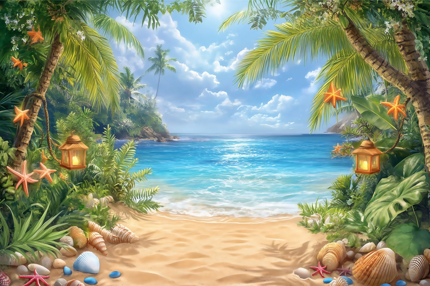 Toile de fond Ciel Plage Brise Palmier BRP57-227
