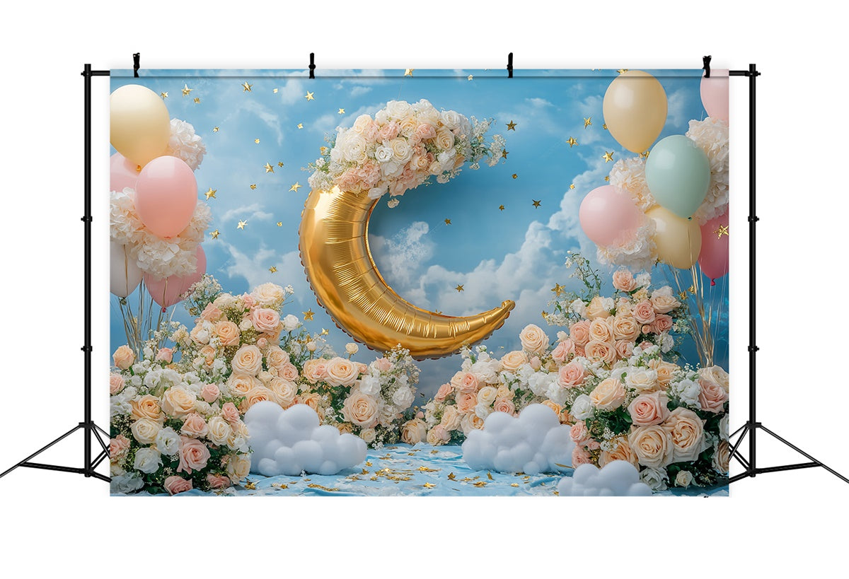 Toile de fond Ciel Bleu Jardin Croissant Doré BRP57-230